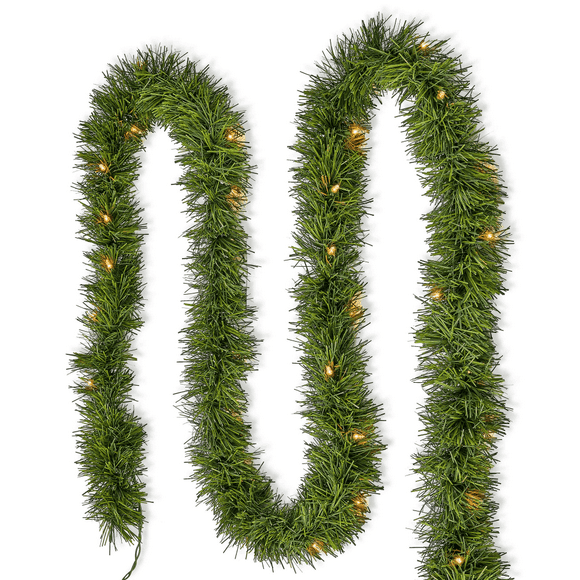 25FT Christmas Garland With Warm White Lights Pre-Lit Soft Artificial Christmas Garland Perfect For Indoor Outdoor Fireplace Xmas, Battery Operated