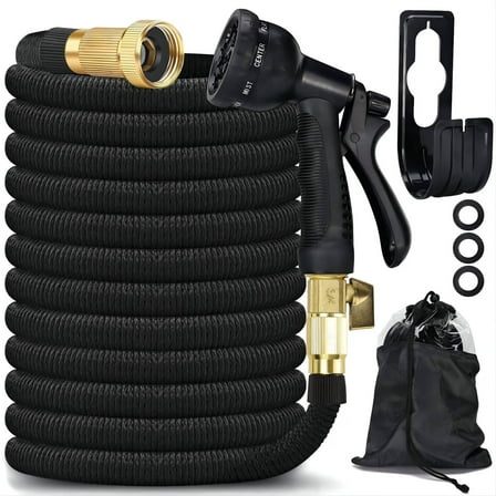 25FT Expandable Water Hose – Flexible Lightweight No-Kink Garden Hose for Outdoor Watering, Car Wash, Lawn & Yard with Leakproof Brass Fittings, Durable Expanding Water Hoses
