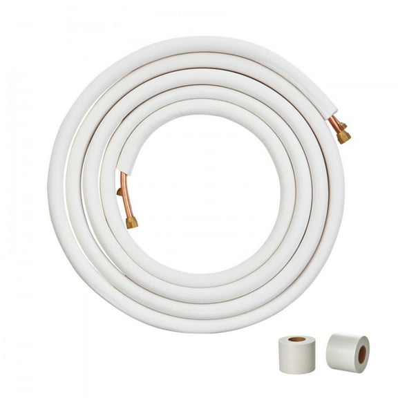 25FT Mini Split Line Set, 1/4" & 1/2" O.D Copper Pipes Tubing and Triple-Layer Insulation, for Mini Split Air Conditioning Refrigerant or Heating Pump Equipment & HVAC with Wrapping Strips.
