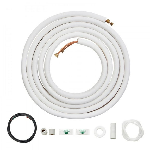 25FT Mini Split Line Set, 1/4" & 3/8" O.D Copper Pipes Tubing and Triple-Layer Insulation, for Air Conditioning or Heating Pump Equipment & HVAC with Rich Accessories (27ft Connection Cable)