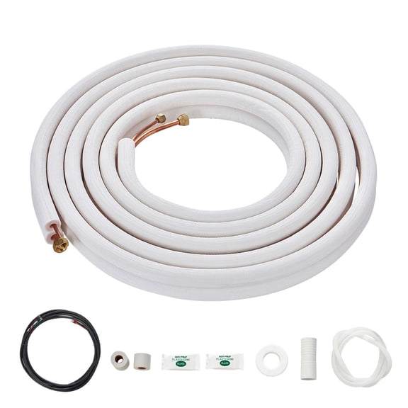 25FT Mini Split Line Set with 1/4" & 3/8" Copper Pipes Triple Layer Insulation for AC Heat Pump HVAC Includes 27ft Cable and Accessories