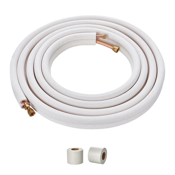 25FT Mini Split Line Set with 3/8 and 5/8 Inch Copper Pipes Triple Layer Insulation for AC Heat Pump HVAC Refrigerant Tubing