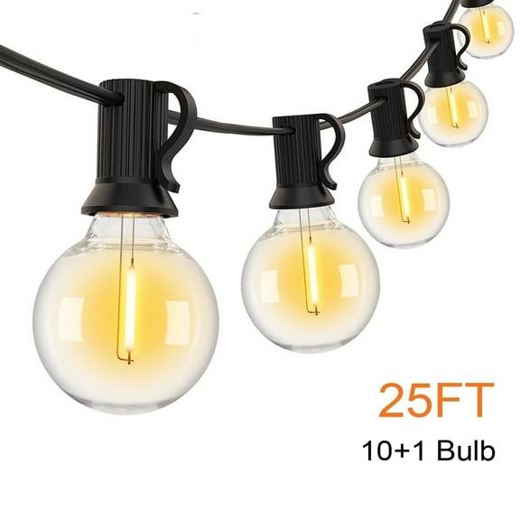 25FT Outdoor String Light, G40 Globe Patio Light with 11 Shatterproof Led Bulb, Waterproof Garland Hanging for Cafe, Bistro and Backyard