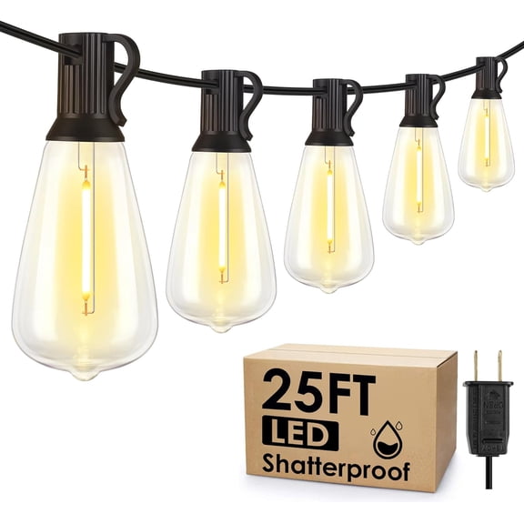 25FT Outdoor String Lights, Patio Lights with 10+1 LED Dimmable Waterproof Shatterproof ST38 Retro Edison 2700K Bulbs for Balcony Yard, Black