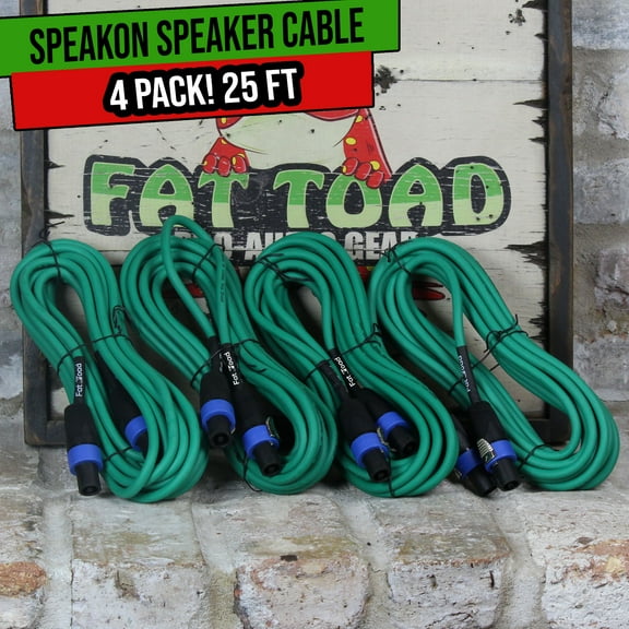 25FT Speaker Cords Speakon Cables Fat Toad (4 PACK) | Twist Lock Connector Plug