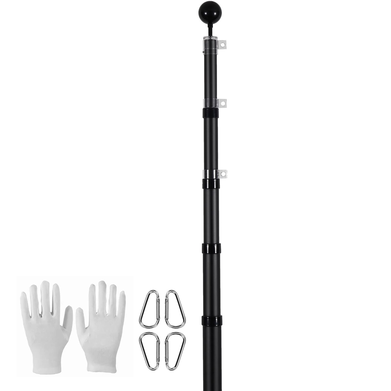 25FT Telescoping Flag pole Kit, Heavy Duty Aluminum Alloy in Ground Flag Poles for Outside, 3 Display Modes Flagpole with 3x5 American Flag, Professional Accessories, Black