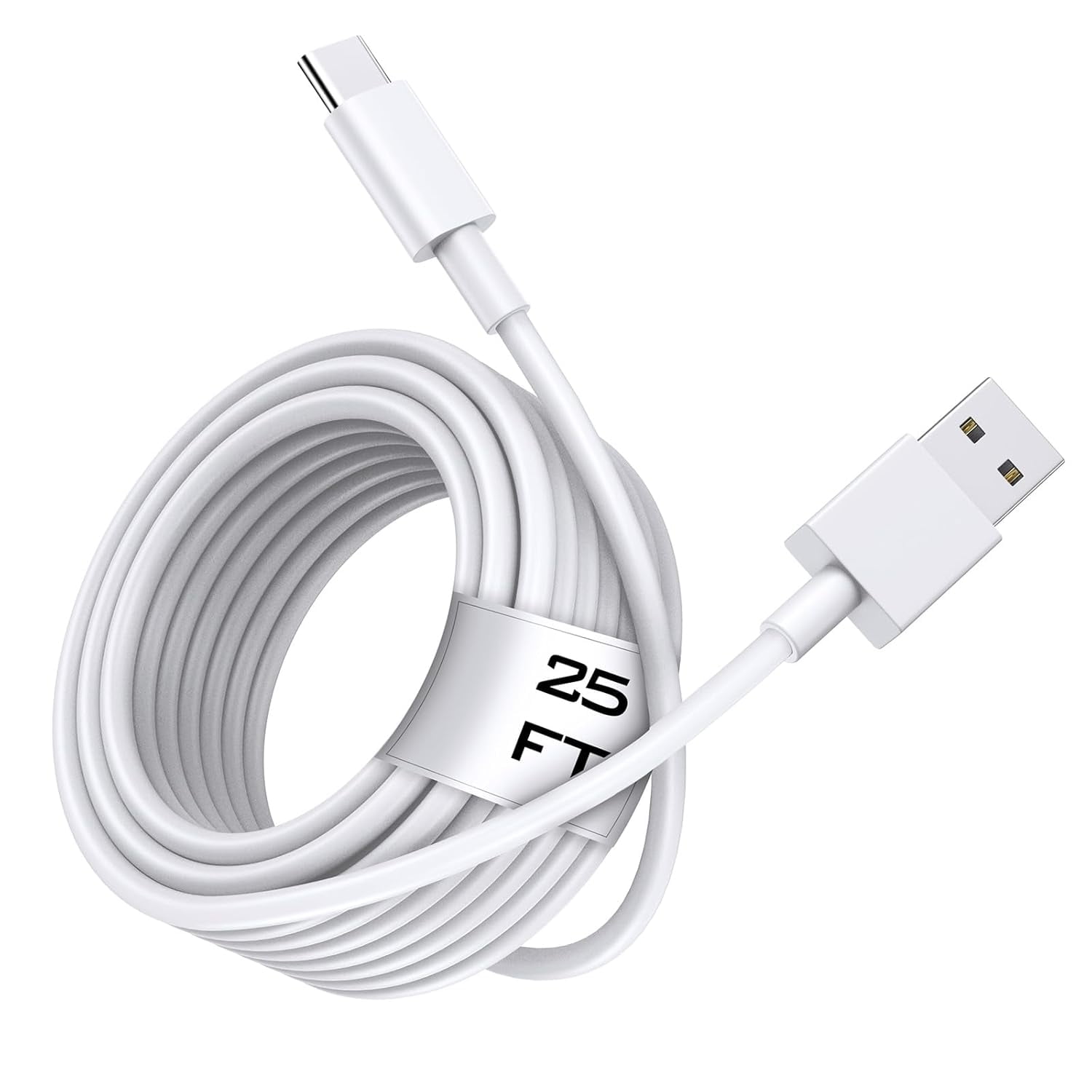 25FT USB A to USB C Fast Charging Cable [Extra Long, TPE Durable] Type A to C Charger Cord for USB-C Phone, Tablet, Galaxy, Camera, and Other USB-C Device - White