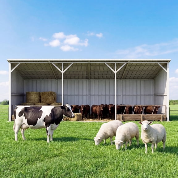 25FT x 12FT Livestock Metal Shed – Heavy-Duty Steel Shelter with Skid Base Storage Shed