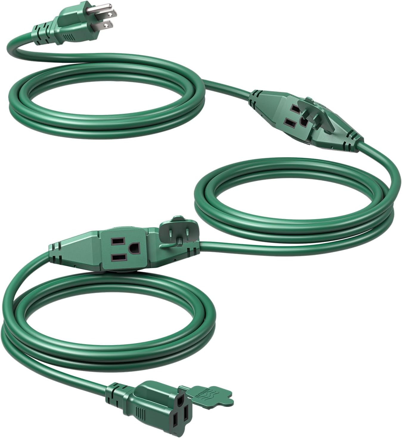 25Ft Christmas Outdoor Extension Cord, Evenly Spaced 3 Outlets Plugs with Safety Cover, 16/3 SJTW Weatherproof Wire for Decorations, String Lights, UL Listed