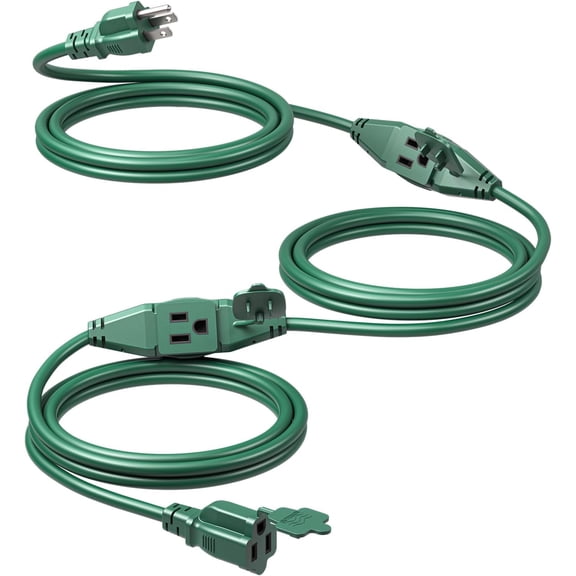 25Ft Christmas Outdoor Extension Cord, Evenly Spaced 3 Outlets Plugs with Safety Cover, 16/3 SJTW Weatherproof Wire for Decorations, String Lights, UL Listed