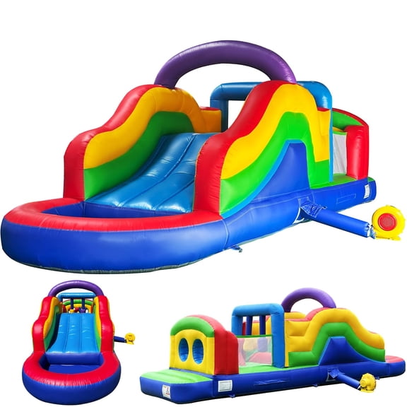 25Ft Commercial Obstacle Course Inflatable Bounce House with Blower Heavy Duty PVC Bounce House Water Slides Inflatable Obstacle Course for Birthday Party Rental Gift