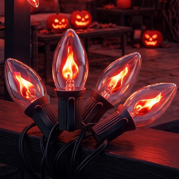 25Ft Halloween Flickering Flame String Lights Outdoor, C7 Christmas Lights