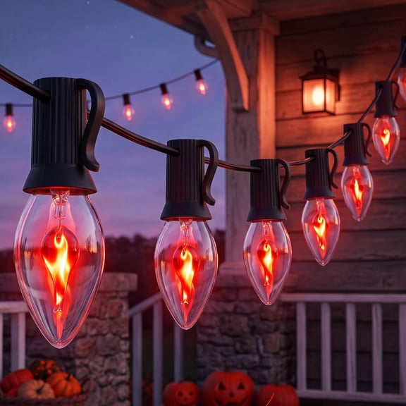 25Ft Halloween Flickering Flame String Lights Outdoor, C7 Christmas Lights