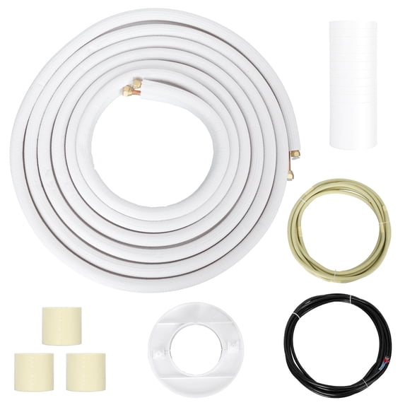 25Ft Mini Split Line Set with Flared Copper Tubing, 1/4" & 3/8" O.D. Thickened PE Insulated Coil, Nuts & Installation Kit – AC Hose Kit AC Drain Hose, Mini Split Drain Hose, Mini Split Line Set Cover