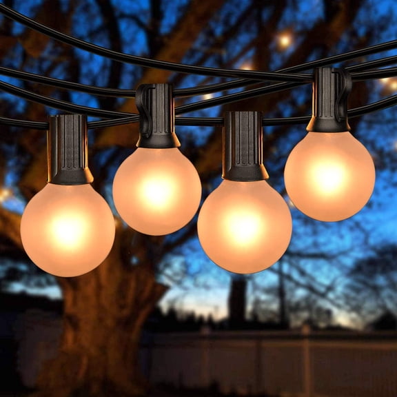 25Ft Outdoor Patio String Lights G40 with 27 Frosted White Globe Bulbs, Waterproof Connectable Hanging String Lights for Backyard Porch Balcony Party Christmas Decor, 5 Watt, Black Wire