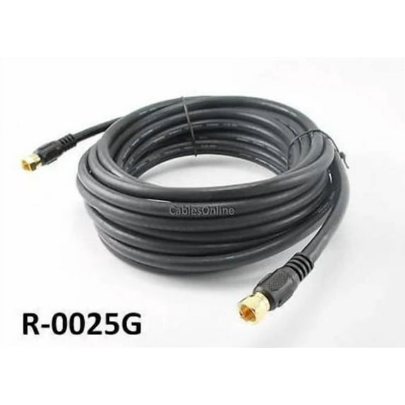 25Ft Rg6 75 Ohm High-Grade Gold-Plated F-Type Coaxial Video Cable, R-0025G