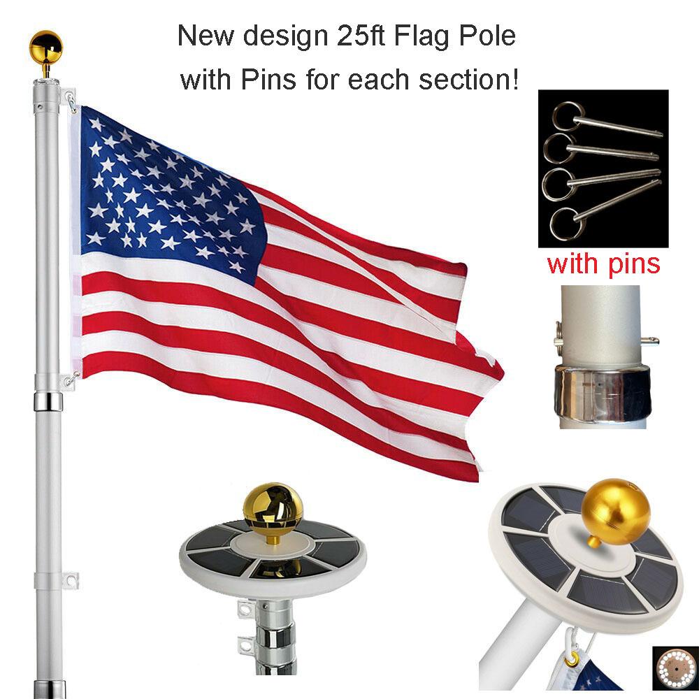 25Ft Telescopic 16 Gauge Aluminum Flag Pole with Solar Lights (25 ft) Flagpoles - image 1 of 6
