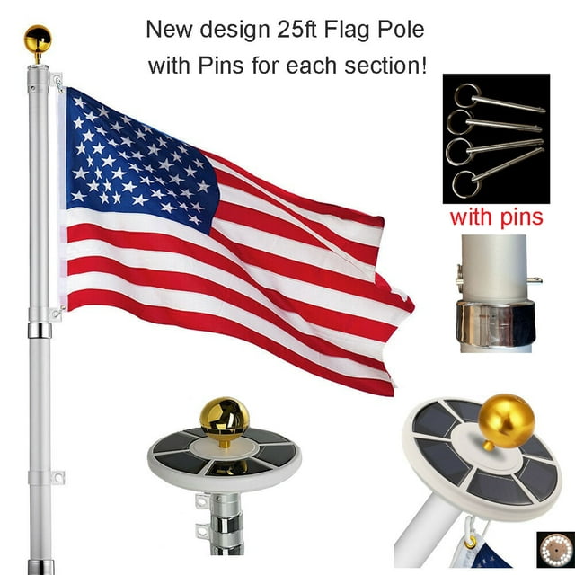 25Ft Telescopic 16 Gauge Aluminum Flag Pole with Solar Lights (25 ft) Flagpoles
