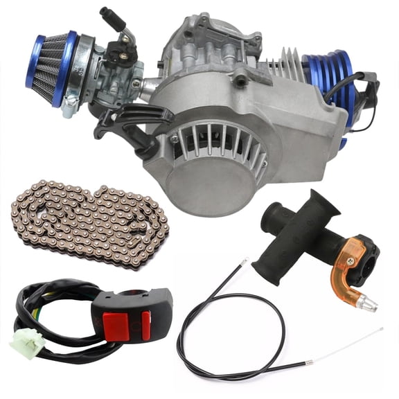 25H 136L Drive Chain with Handlebar Throttle Hand Grips, Kill Switch, Throttle Cable and 2-Stroke Racing 49cc 50cc Engine Motor Kit Dirt Pit Bike Mini Pocket Rocket Bike Minimoto ATV UTV Go Kart