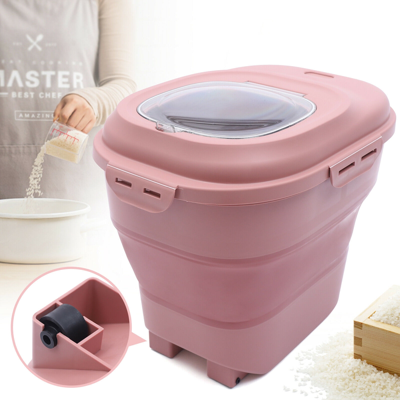 25KG Rice Dispenser Container Grain Foldable Storage Jar Cereals Bucket ...