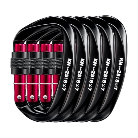 25KN Locking Climbing Carabiner Clip, Heavy Duty Carabiner for Rock Climbing, Rappelling, Hunting, and Rescue--5 Packs