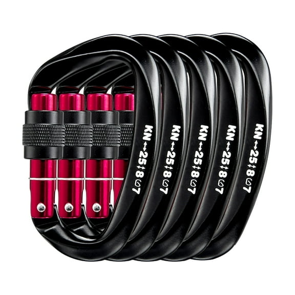 25KN Locking Climbing Carabiner Clip, Heavy Duty Carabiner for Rock Climbing, Rappelling, Hunting, and Rescue--5 Packs