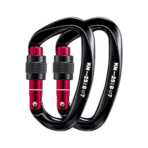25KN Locking Carabiner Clip, Heavy Duty Carabiner for Rock Climbing, Rappelling, Rescue and Outdoor Use, Black, 2 Pack