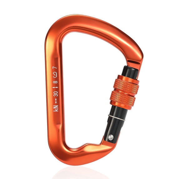25KN Locking Climbing Carabiner, Heavy Duty Large Carabiner Clip for Rock Climbing, Rappelling, Hunting, and Rescue Gear-Orange