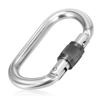 Wideskall 3.5 inch Heavy Duty Metal Screw Lock Carabiner Hook Snap Clip D-Ring Chrome Silver - Pack of 5