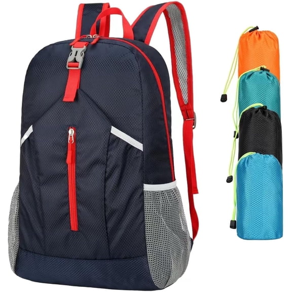 25L Foldable Water-Resistant Hiking Backpack, Lightweight Sports Daypack for Camping Travel, Compact Carry-On, Black-darkblue-