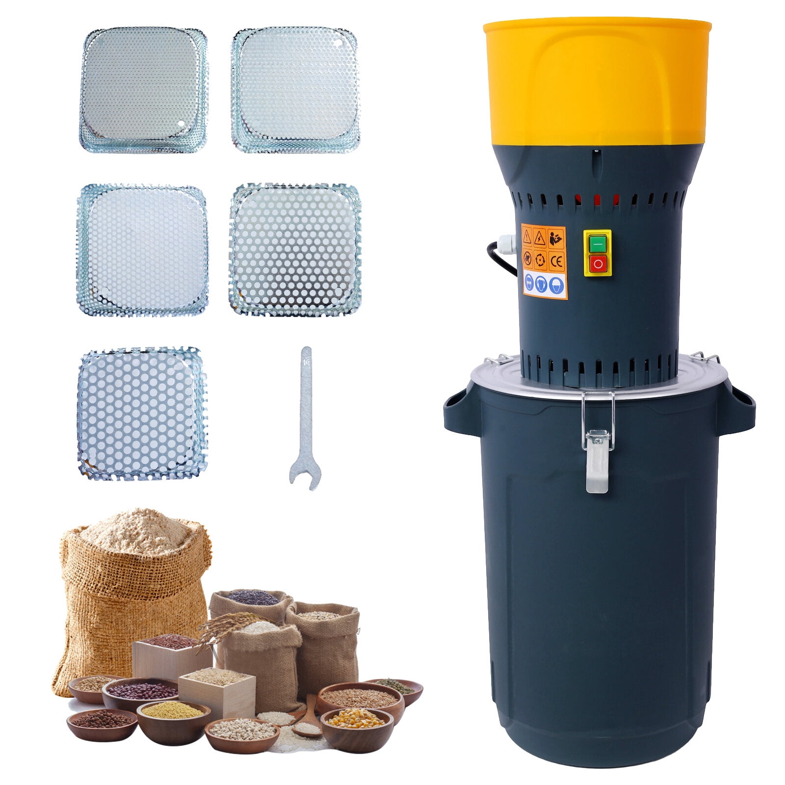 , 25L Grain Mill Grinder Electric Corn Grinder, Grain mills Mill Flour Mills Molino de Maiz, Farm Home Electric Grinder for Corn Grain Feed, Wheat Grinder with 5 Grinder Sieves+1Wrench, Dark Gray ,