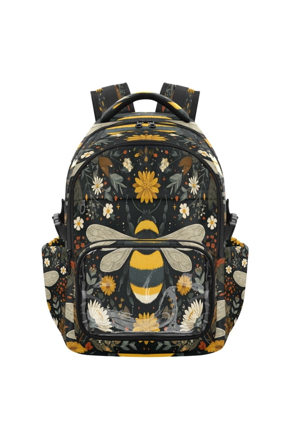 25L PVC Casual Backpack, Waterproof Large Capacity Backpack for Student Commute & Short Trips Beautiful Bumblebee Illustration