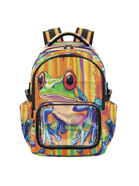 25L PVC Casual Backpack, Waterproof Large Capacity Backpack for Student Commute & Short Trips Beautiful Green Frog