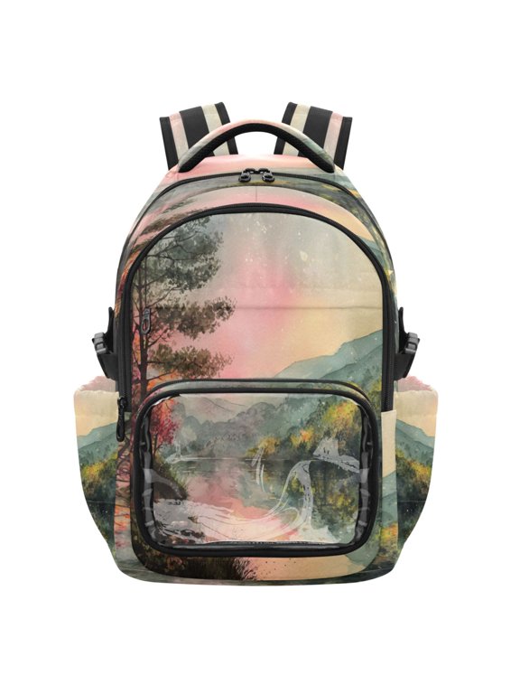 25L PVC Casual Backpack, Waterproof Large Capacity Backpack for Student Commute & Short Trips Beautiful Pink Sky