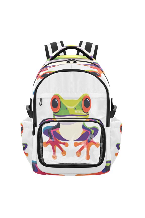 25L PVC Casual Backpack, Waterproof Large Capacity Backpack for Student Commute & Short Trips Big-eyed Frog