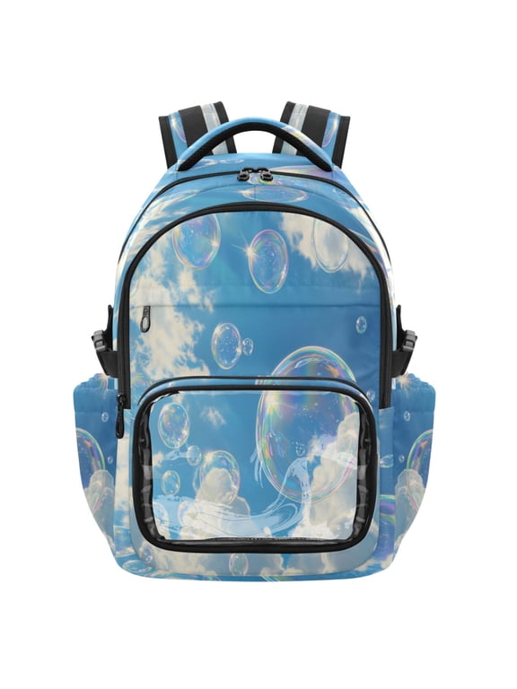25L PVC Casual Backpack, Waterproof Large Capacity Backpack for Student Commute & Short Trips Blue Sky Bubble