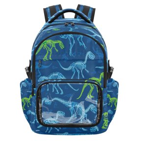 25L PVC Casual Backpack, Waterproof Large Capacity Backpack for Student Commute & Short Trips Bright Blue Dino Silhouettes