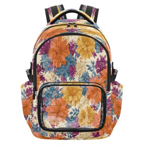 25L PVC Casual Backpack, Waterproof Large Capacity Backpack for Student Commute & Short Trips Bright Orange Floral Mix