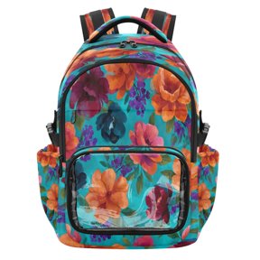25L PVC Casual Backpack, Waterproof Large Capacity Backpack for Student Commute & Short Trips Bright Painted Florals