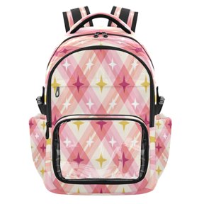 25L PVC Casual Backpack, Waterproof Large Capacity Backpack for Student Commute & Short Trips Bright Pink Star Gingham