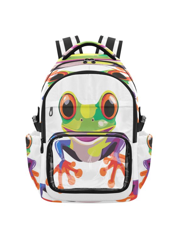 25L PVC Casual Backpack, Waterproof Large Capacity Backpack for Student Commute & Short Trips Cartoon Cute Frog