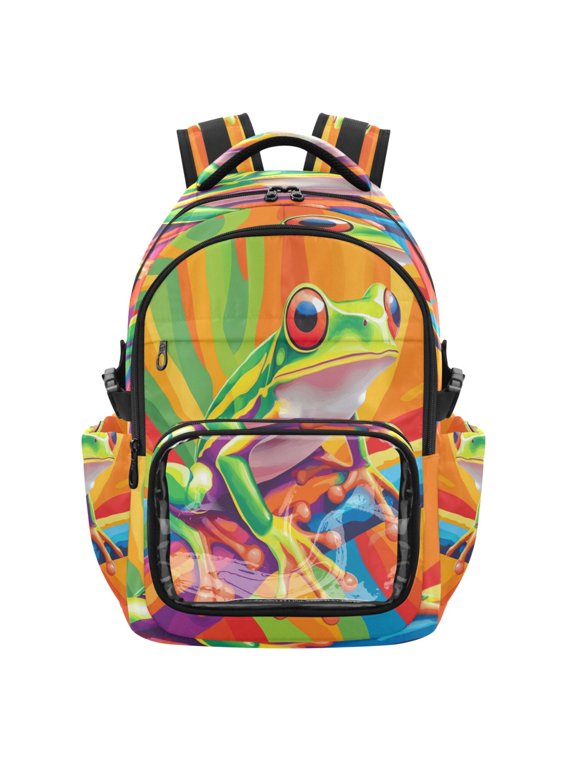 25L PVC Casual Backpack, Waterproof Large Capacity Backpack for Student Commute & Short Trips Cartoon Green Frog
