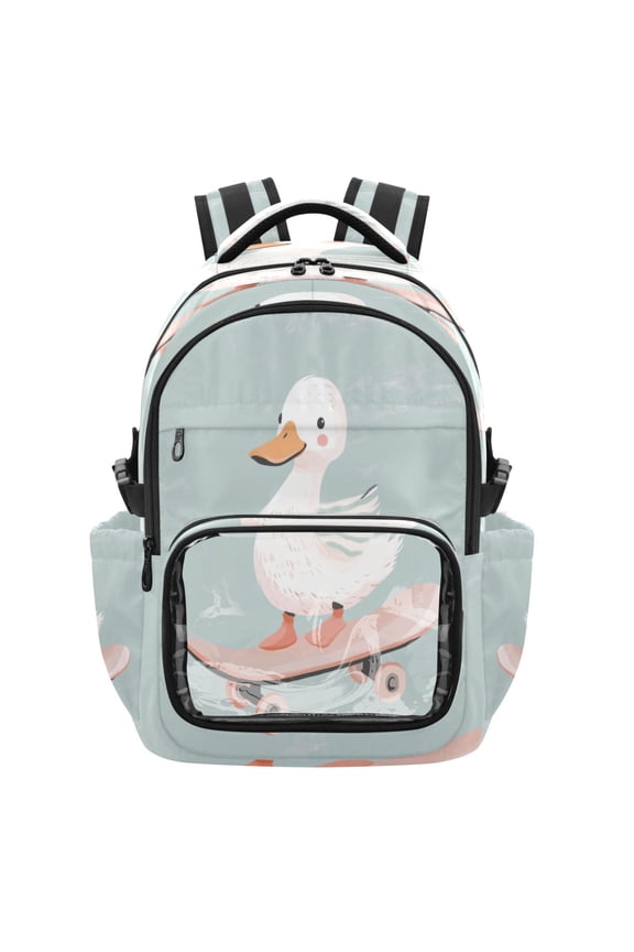 25L PVC Casual Backpack, Waterproof Large Capacity Backpack for Student Commute & Short Trips Cartoon Skateboard Duck