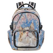 25L PVC Casual Backpack, Waterproof Large Capacity Backpack for Student Commute & Short Trips Cherry Blossom Cat