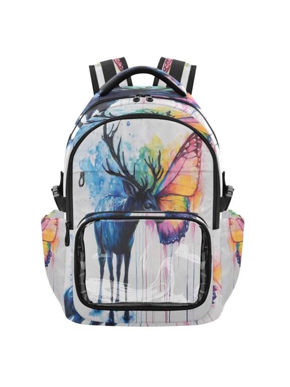 25L PVC Casual Backpack, Waterproof Large Capacity Backpack for Student Commute & Short Trips Color Deer Butterfly Picture