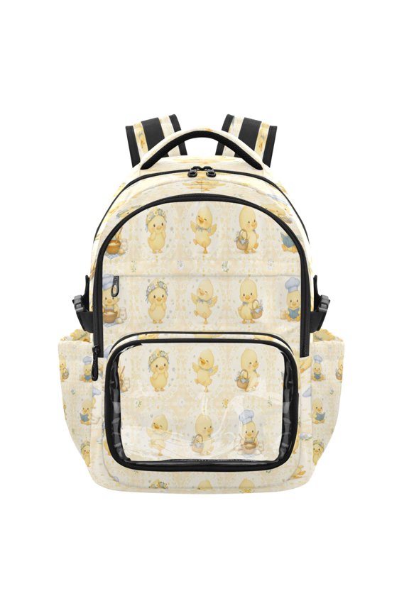 25L PVC Casual Backpack, Waterproof Large Capacity Backpack for Student Commute & Short Trips Cream Tiny Duck