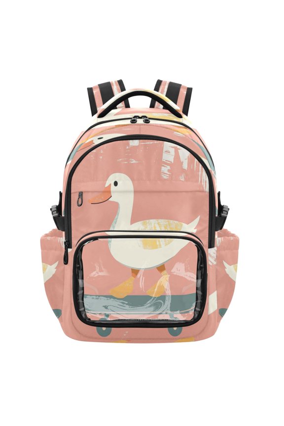 25L PVC Casual Backpack, Waterproof Large Capacity Backpack for Student Commute & Short Trips Cute Skateboard Duck