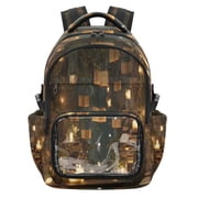 25L PVC Casual Backpack, Waterproof Large Capacity Backpack for Student Commute & Short Trips Enchanted Forest Library Books