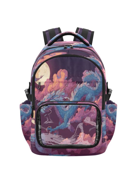 25L PVC Casual Backpack, Waterproof Large Capacity Backpack for Student Commute & Short Trips Flying Dragon in Sky