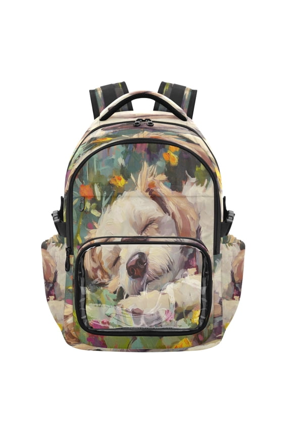 25L PVC Casual Backpack, Waterproof Large Capacity Backpack for Student Commute & Short Trips Garden Sleeping Dog